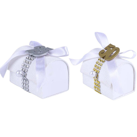 Bomboniera Bauletto Decorato Porta Confetti 50° e 25° Anniversario segnaposto12 Pezzi Nozze d’Oro o d’Argento - enzoled
