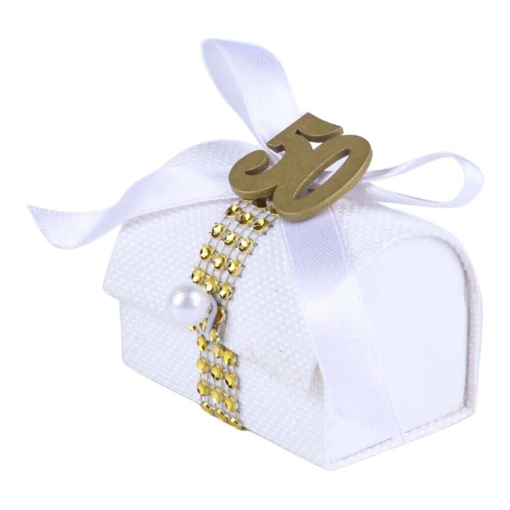 Bomboniera Bauletto Decorato Porta Confetti 50° e 25° Anniversario segnaposto12 Pezzi Nozze d’Oro o d’Argento - enzoled