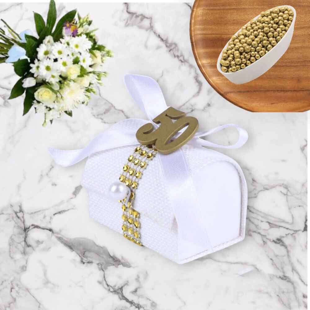 Bomboniera Bauletto Decorato Porta Confetti 50° e 25° Anniversario segnaposto12 Pezzi Nozze d’Oro o d’Argento - enzoled