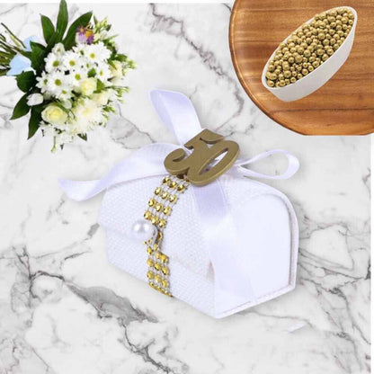 Bomboniera Bauletto Decorato Porta Confetti 50° e 25° Anniversario segnaposto12 Pezzi Nozze d’Oro o d’Argento - enzoled
