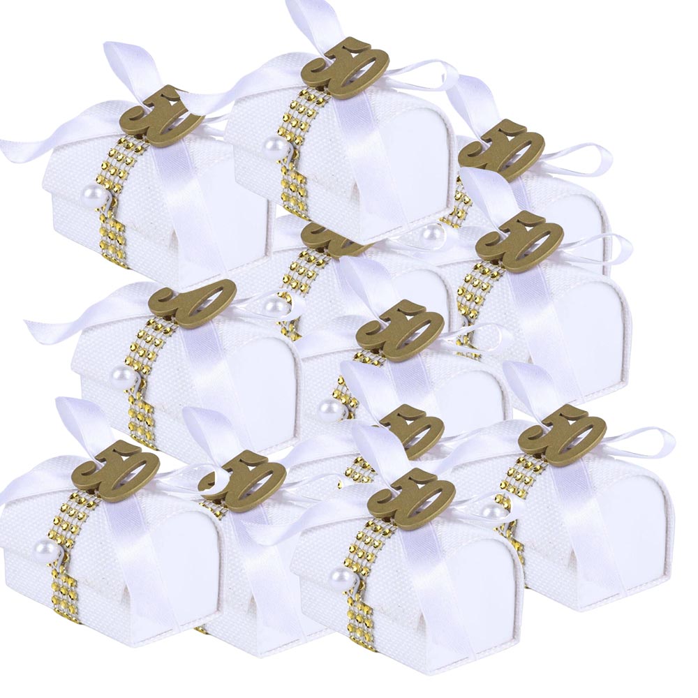 Bomboniera Bauletto Decorato Porta Confetti 50° e 25° Anniversario segnaposto12 Pezzi Nozze d’Oro o d’Argento - enzoled