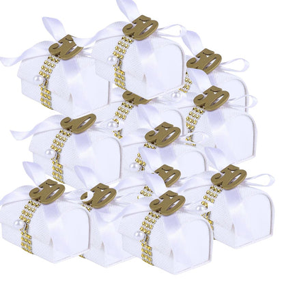 Bomboniera Bauletto Decorato Porta Confetti 50° e 25° Anniversario segnaposto12 Pezzi Nozze d’Oro o d’Argento - enzoled