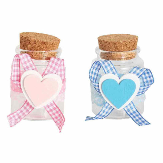 Bomboniere portaconfetti 12 Pezzi per Battesimo nascita confettate Compleanno Barattolo di Vetro Tappo di Sughero Rosa o Celeste - enzoled