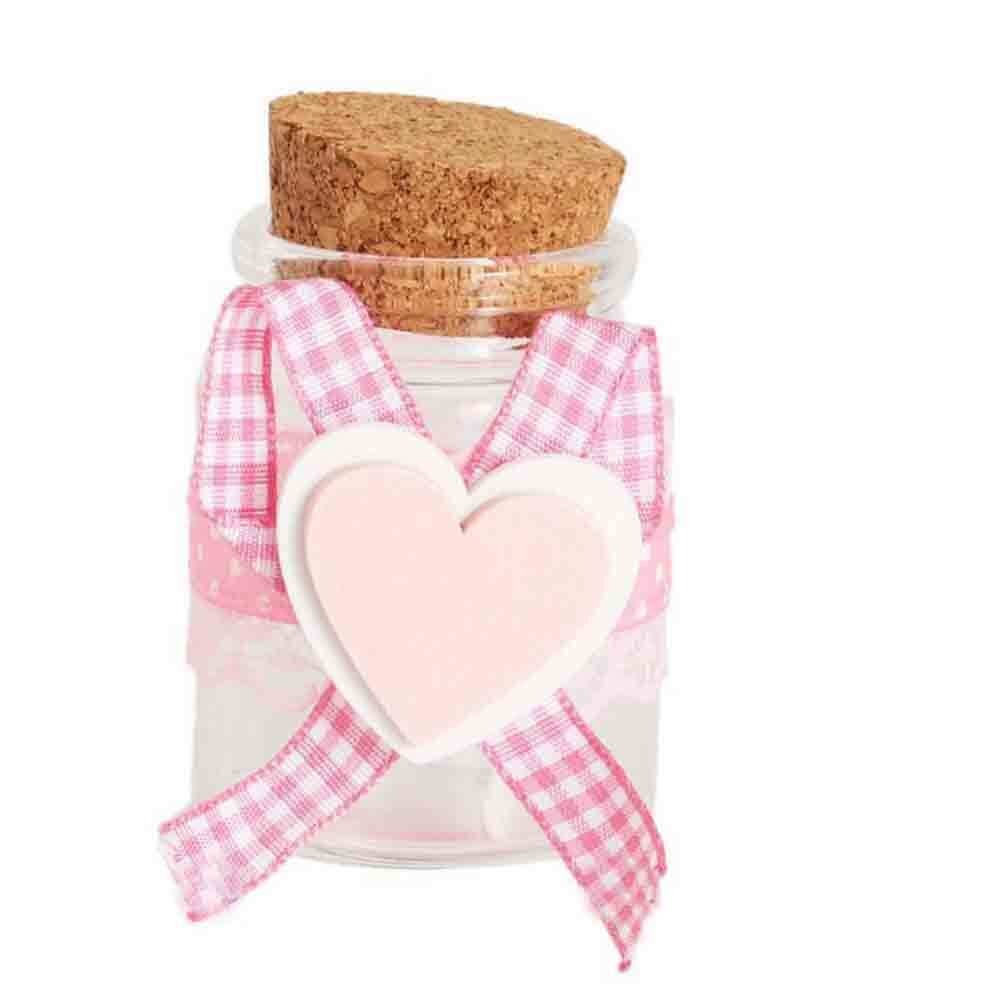 Bomboniere portaconfetti 12 Pezzi per Battesimo nascita confettate Compleanno Barattolo di Vetro Tappo di Sughero Rosa o Celeste - enzoled