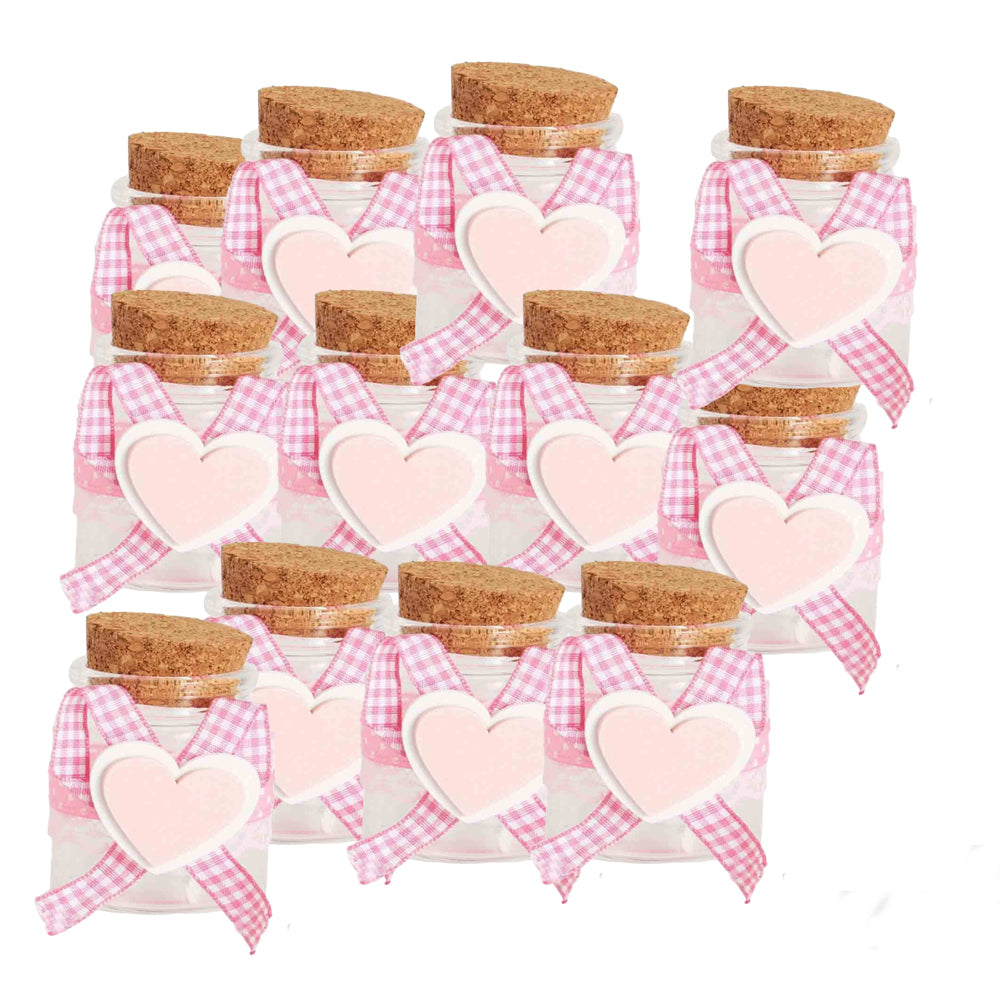 Bomboniere portaconfetti 12 Pezzi per Battesimo nascita confettate Compleanno Barattolo di Vetro Tappo di Sughero Rosa o Celeste - enzoled