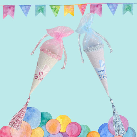 Coni portaconfetti per Battesimo Nascita Baby Shower scatole bomboniere Rosa e Celeste - enzoled