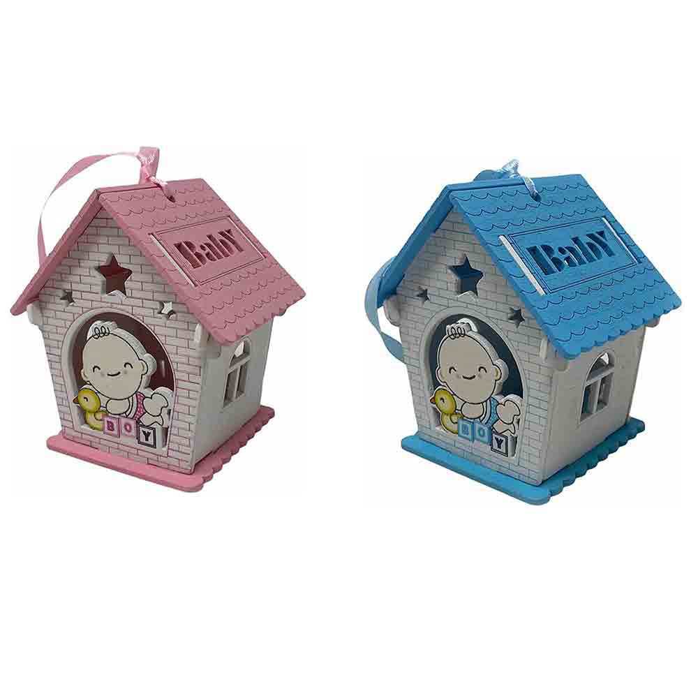 Set 12 bomboniera battesimo scatolina in legno portaconfetti a casetta per nascita bimbo con oca rosa e celeste - enzoled