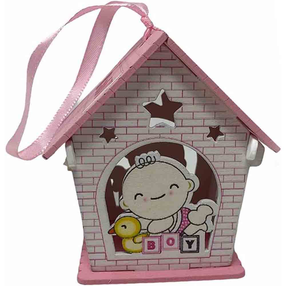 Set 12 bomboniera battesimo scatolina in legno portaconfetti a casetta per nascita bimbo con oca rosa e celeste - enzoled
