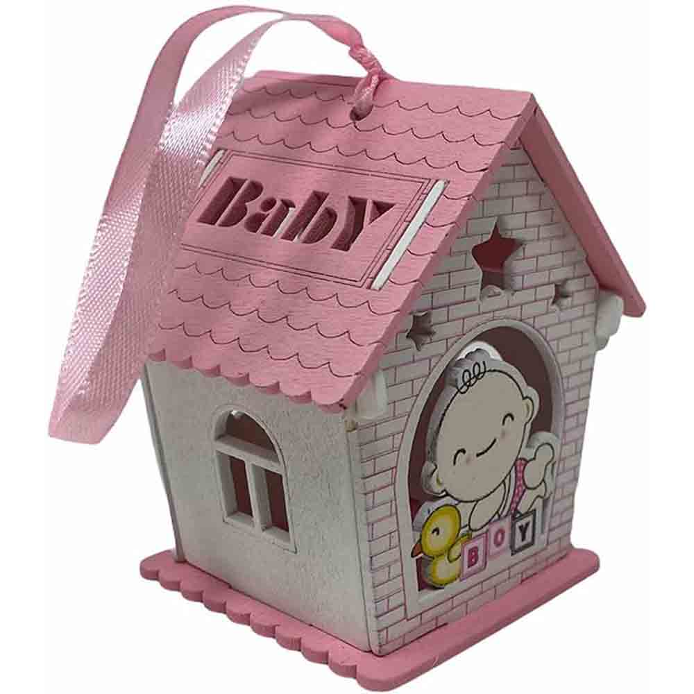 Set 12 bomboniera battesimo scatolina in legno portaconfetti a casetta per nascita bimbo con oca rosa e celeste - enzoled