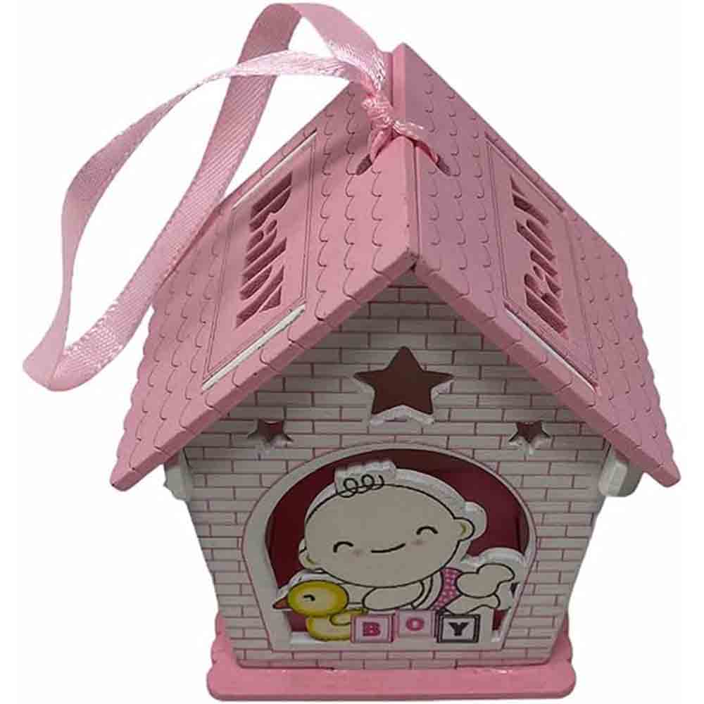 Set 12 bomboniera battesimo scatolina in legno portaconfetti a casetta per nascita bimbo con oca rosa e celeste - enzoled
