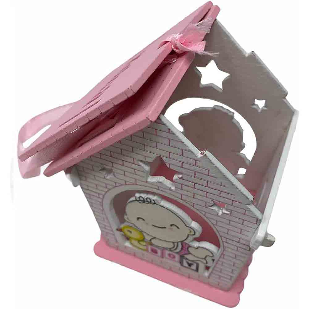Set 12 bomboniera battesimo scatolina in legno portaconfetti a casetta per nascita bimbo con oca rosa e celeste - enzoled