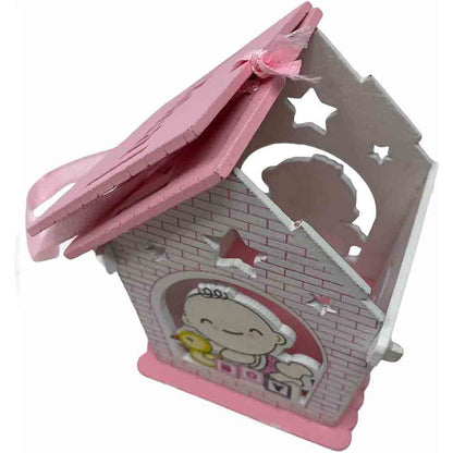 Set 12 bomboniera battesimo scatolina in legno portaconfetti a casetta per nascita bimbo con oca rosa e celeste - enzoled