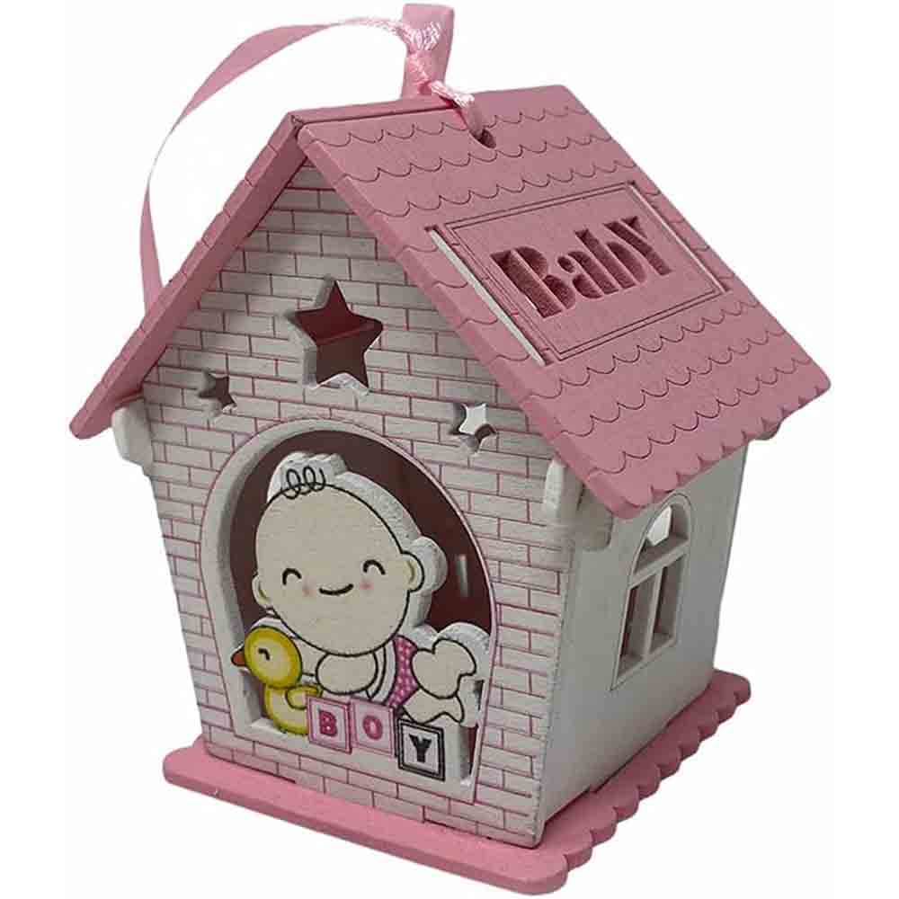 Set 12 bomboniera battesimo scatolina in legno portaconfetti a casetta per nascita bimbo con oca rosa e celeste - enzoled