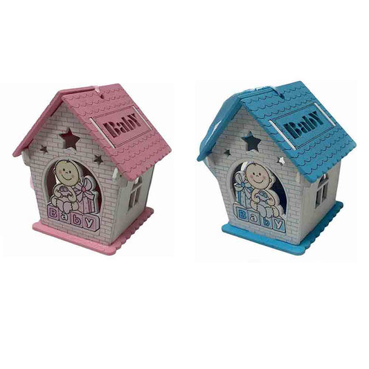 Set 12 bomboniera battesimo scatolina in legno portaconfetti a casetta per nascita bimbo con regali rosa e celeste - enzoled