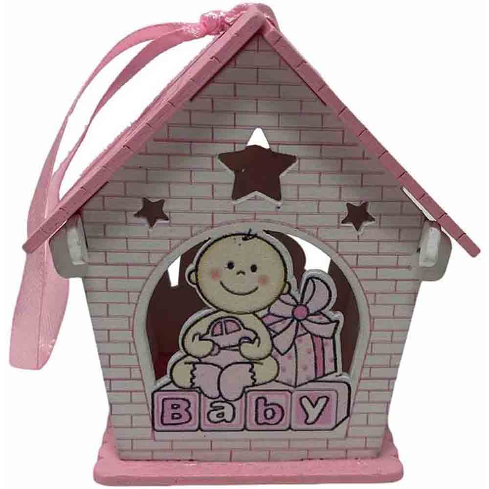 Set 12 bomboniera battesimo scatolina in legno portaconfetti a casetta per nascita bimbo con regali rosa e celeste - enzoled