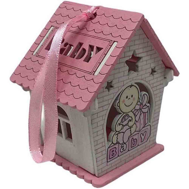Set 12 bomboniera battesimo scatolina in legno portaconfetti a casetta per nascita bimbo con regali rosa e celeste - enzoled