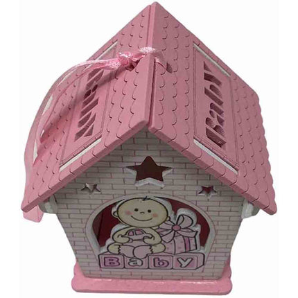 Set 12 bomboniera battesimo scatolina in legno portaconfetti a casetta per nascita bimbo con regali rosa e celeste - enzoled