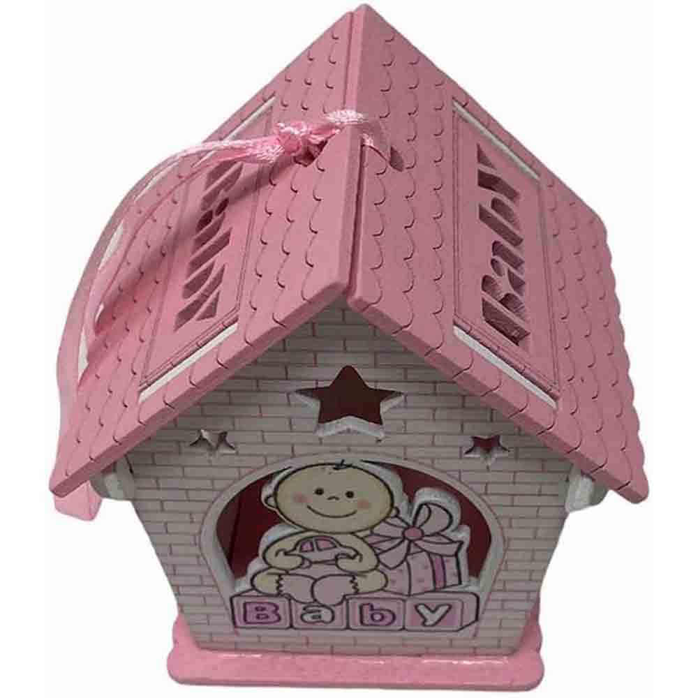 Set 12 bomboniera battesimo scatolina in legno portaconfetti a casetta per nascita bimbo con regali rosa e celeste - enzoled