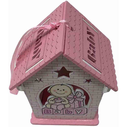 Set 12 bomboniera battesimo scatolina in legno portaconfetti a casetta per nascita bimbo con regali rosa e celeste - enzoled