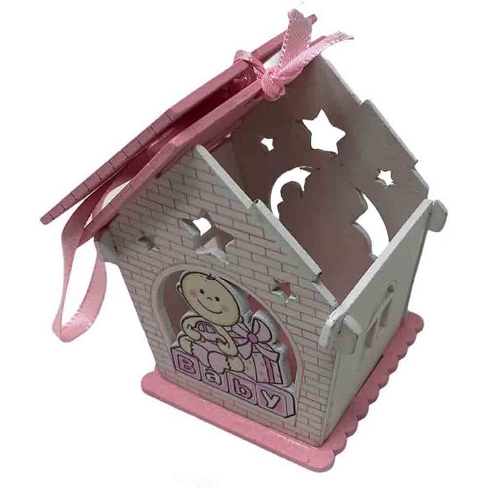 Set 12 bomboniera battesimo scatolina in legno portaconfetti a casetta per nascita bimbo con regali rosa e celeste - enzoled
