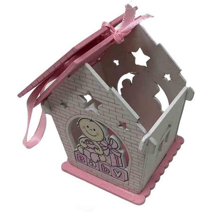 Set 12 bomboniera battesimo scatolina in legno portaconfetti a casetta per nascita bimbo con regali rosa e celeste - enzoled