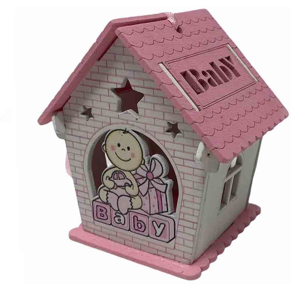 Set 12 bomboniera battesimo scatolina in legno portaconfetti a casetta per nascita bimbo con regali rosa e celeste - enzoled