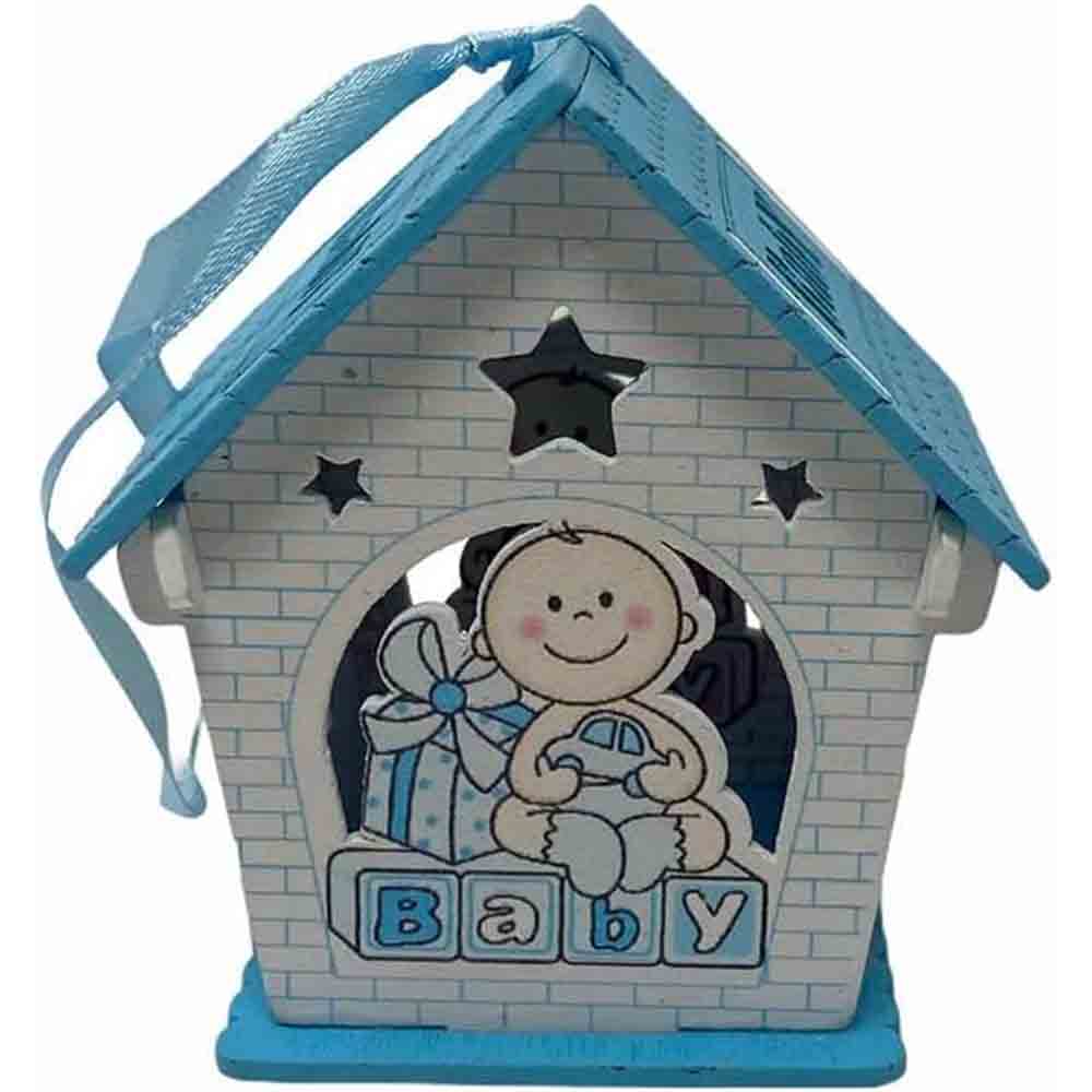 Set 12 bomboniera battesimo scatolina in legno portaconfetti a casetta per nascita bimbo con regali rosa e celeste - enzoled