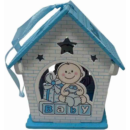 Set 12 bomboniera battesimo scatolina in legno portaconfetti a casetta per nascita bimbo con regali rosa e celeste - enzoled