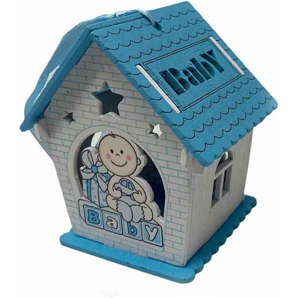 Set 12 bomboniera battesimo scatolina in legno portaconfetti a casetta per nascita bimbo con regali rosa e celeste - enzoled