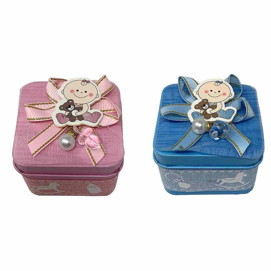 Set 12 Scatoline bomboniere portaconfetti in Latta Cofanetto per Nascita Battesimo Scatola per Caramelle rosa o celeste - enzoled