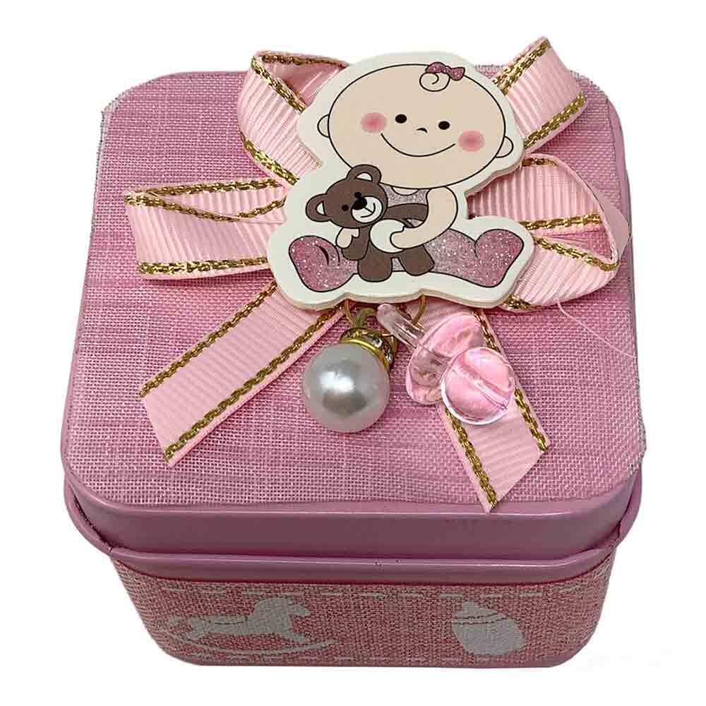 Set 12 Scatoline bomboniere portaconfetti in Latta Cofanetto per Nascita Battesimo Scatola per Caramelle rosa o celeste - enzoled