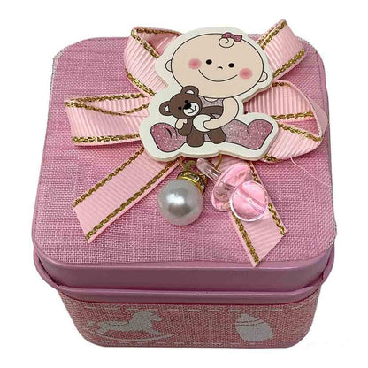Set 12 Scatoline bomboniere portaconfetti in Latta Cofanetto per Nascita Battesimo Scatola per Caramelle rosa o celeste - enzoled
