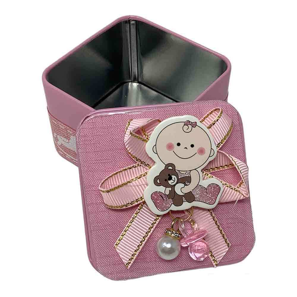 Set 12 Scatoline bomboniere portaconfetti in Latta Cofanetto per Nascita Battesimo Scatola per Caramelle rosa o celeste - enzoled