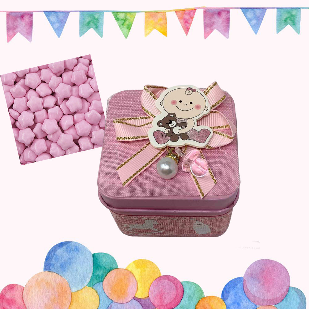 Set 12 Scatoline bomboniere portaconfetti in Latta Cofanetto per Nascita Battesimo Scatola per Caramelle rosa o celeste - enzoled