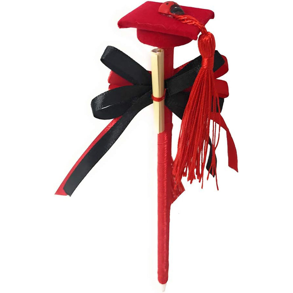 Bomboniere 12 pezzi penna a sfera con tocco nastro in raso per la laurea portaconfetti segnaposto nero e rosso - enzoled