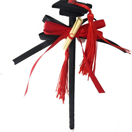 Bomboniere 12 pezzi penna a sfera con tocco nastro in raso per la laurea portaconfetti segnaposto nero e rosso - enzoled