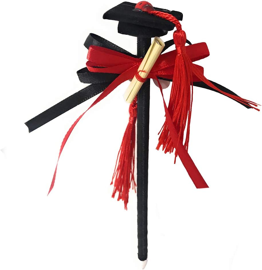Bomboniere 12 pezzi penna a sfera con tocco nastro in raso per la laurea portaconfetti segnaposto nero e rosso - enzoled