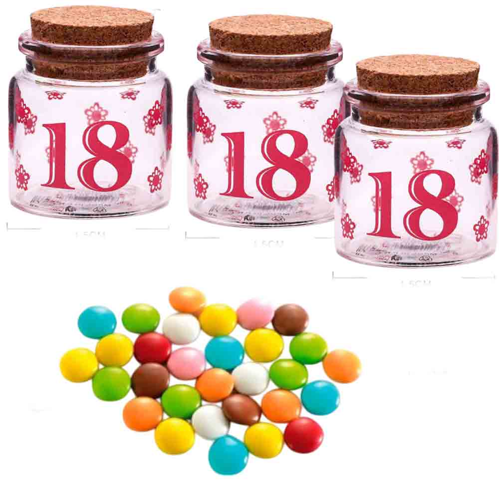 Bomboniere portaconfetti 12 Pezzi per 18 Anni Barattolo di Vetro Tappo di Sughero diciottesimo Compleanno Maschio e Femmina VARI COLORI - enzoled