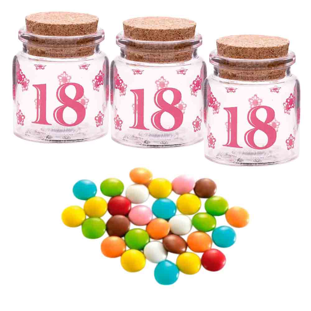 Bomboniere portaconfetti 12 Pezzi per 18 Anni Barattolo di Vetro Tappo di Sughero diciottesimo Compleanno Maschio e Femmina VARI COLORI - enzoled