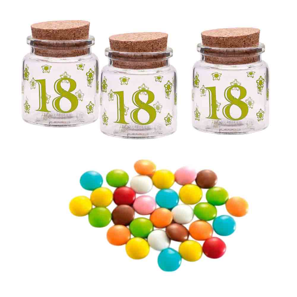 Bomboniere portaconfetti 12 Pezzi per 18 Anni Barattolo di Vetro Tappo di Sughero diciottesimo Compleanno Maschio e Femmina VARI COLORI - enzoled
