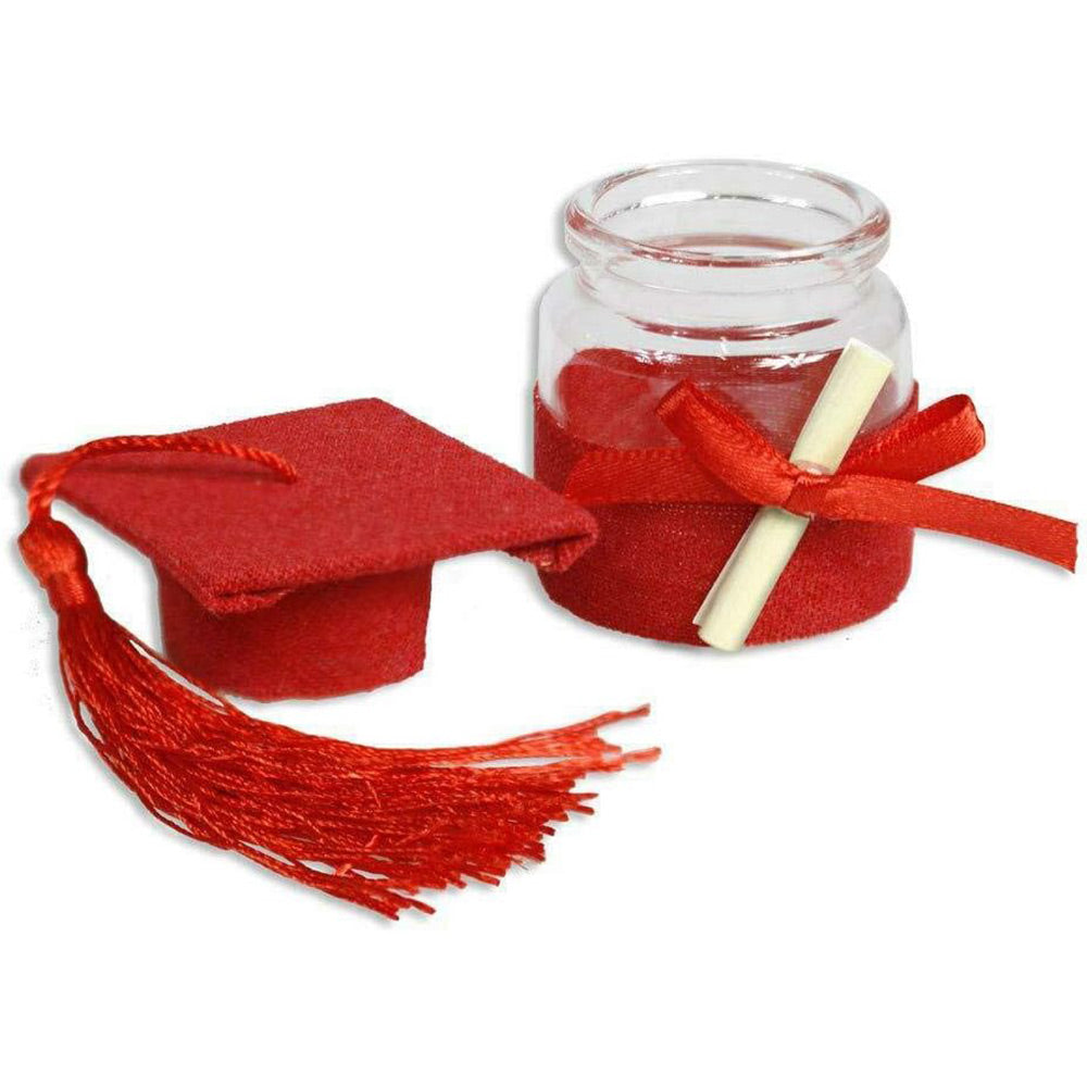 Bomboniere portaconfetti 12 pezzi per la laurea barattolo di vetro tappo in sughero a forma di tocco con pergamena - enzoled