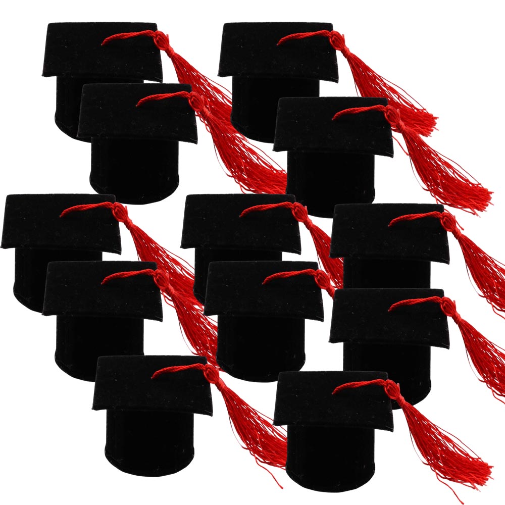 Set di 12 scatoline porta confetti per laurea bomboniera a forma di cappello toppo in velluto - enzoled