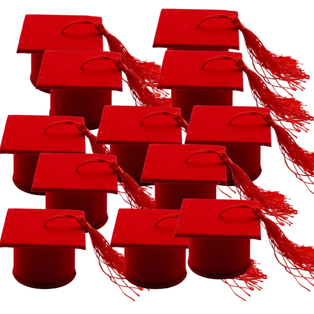 Set di 12 scatoline porta confetti per laurea bomboniera a forma di cappello toppo in velluto - enzoled