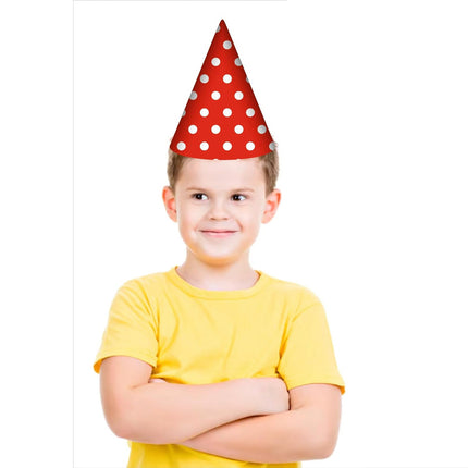 Cappellino di carta 12 pezzi per feste cappello a cono rosso con pois per compleanno party bambini - enzoled