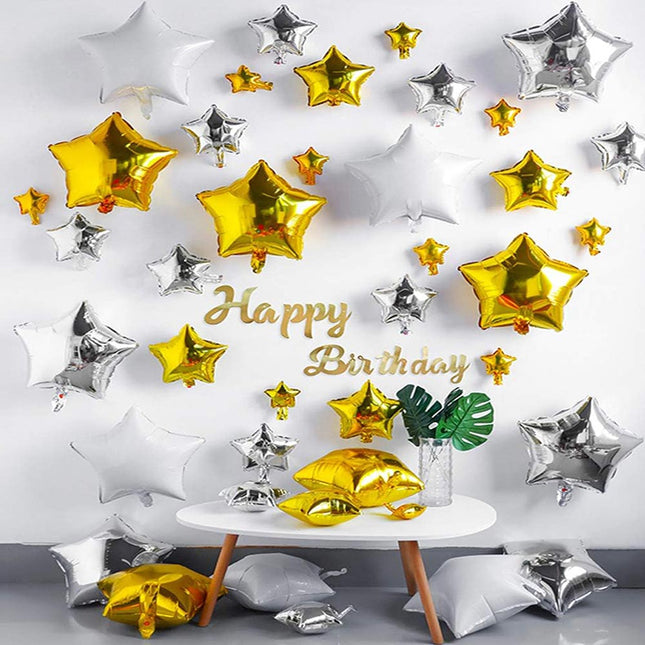 Palloncini gonfiabili stelle oro argento e bianco Buon Compleanno per feste e party palloni decorazione - enzoled