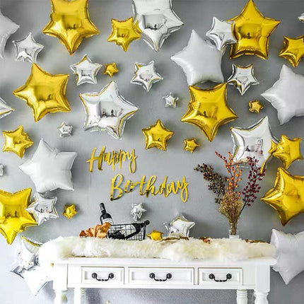 Palloncini gonfiabili stelle oro argento e bianco Buon Compleanno per feste e party palloni decorazione - enzoled