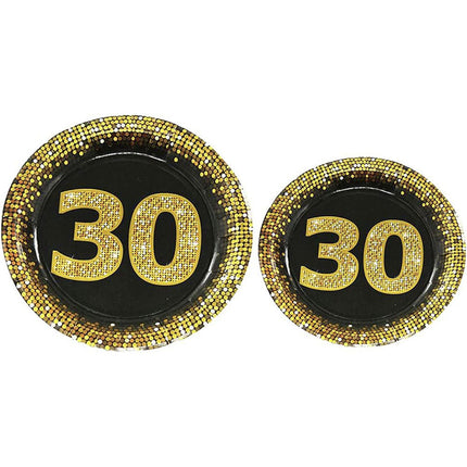 Set 28 piatti di carta per feste di compleanno 30 40 50 anni decorazioni per party nero e oro - enzoled
