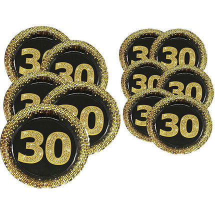 Set 28 piatti di carta per feste di compleanno 30 40 50 anni decorazioni per party nero e oro - enzoled