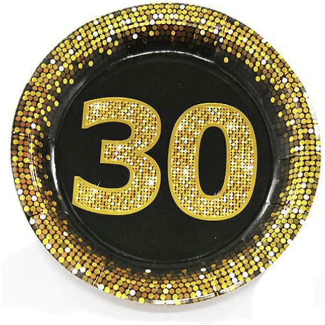 Set 28 piatti di carta per feste di compleanno 30 40 50 anni decorazioni per party nero e oro - enzoled