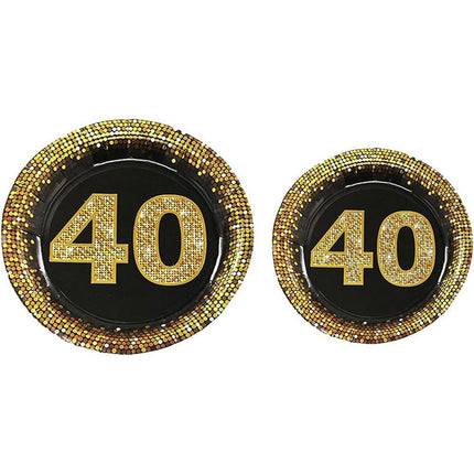 Set 28 piatti di carta per feste di compleanno 30 40 50 anni decorazioni per party nero e oro - enzoled